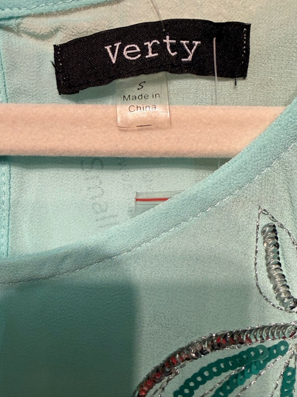 Verty Aqua Embellished Short-Sleeve semi sheer top nwt women’s small - Picture 4 of 4